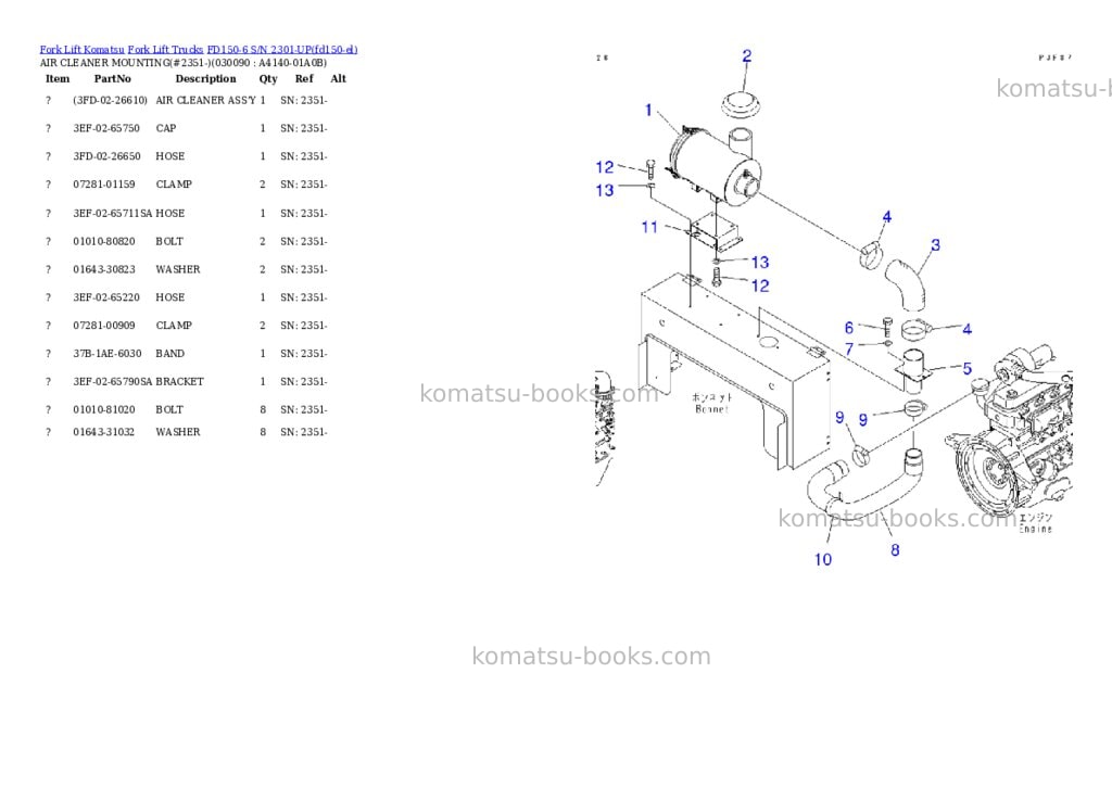 Komatsu fd150-6 s/n 2301-up Parts catalog cover Page 8 Komatsu fd150-6 s/n 2301-up Parts catalog cover Page 8