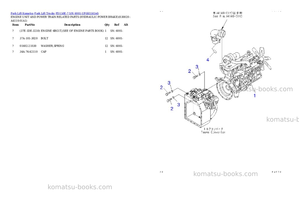 Komatsu fd150e-7 s/n 6001-up Parts catalog cover