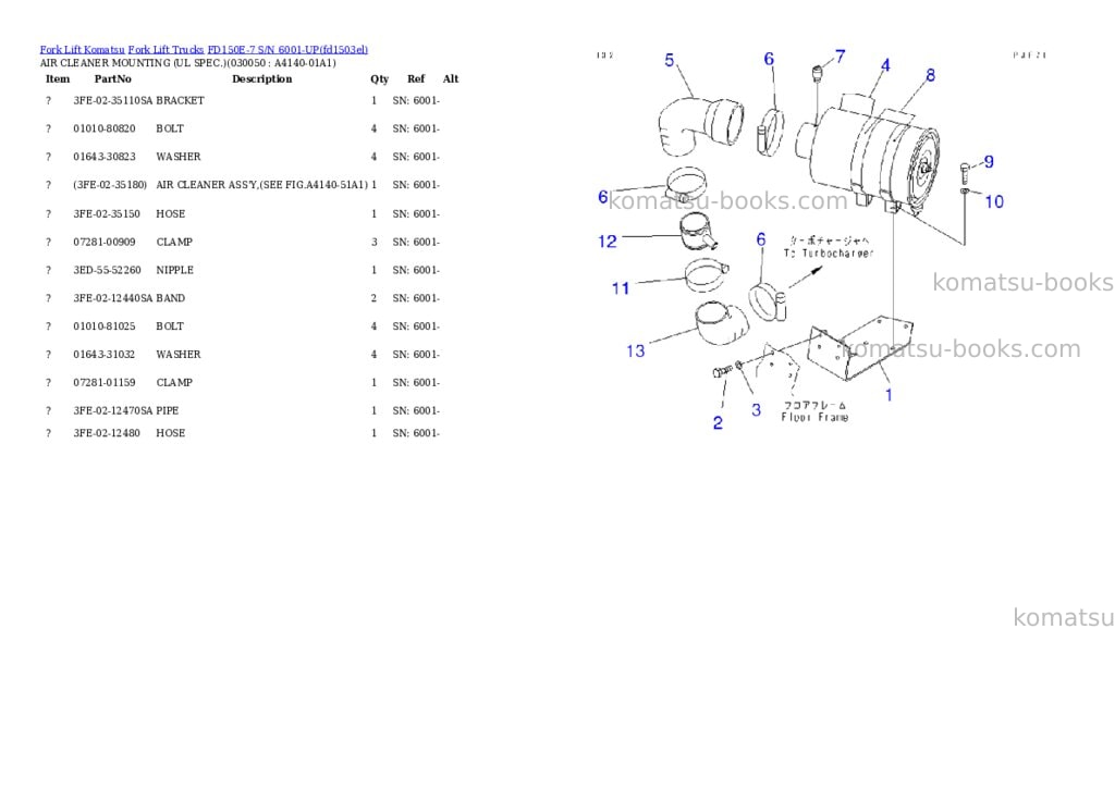 Komatsu fd150e-7 s/n 6001-up Parts catalog cover Page 4