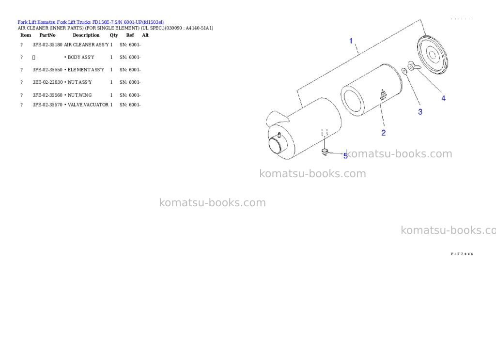 Komatsu fd150e-7 s/n 6001-up Parts catalog cover Page 8