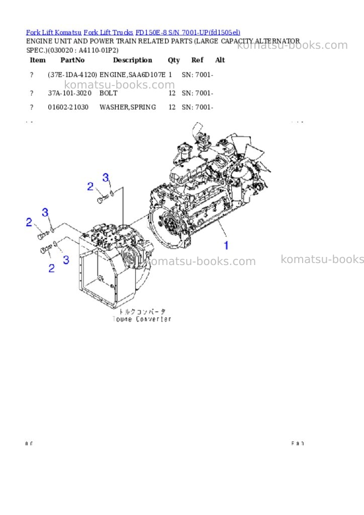 Komatsu fd150e-8 s/n 7001-up Parts catalog cover Komatsu fd150e-8 s/n 7001-up Parts catalog cover