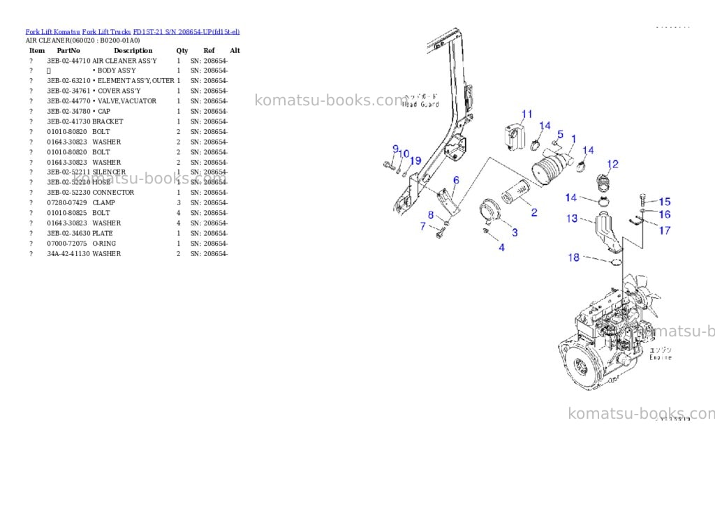 Komatsu FD15T-21 S/N 208654-UP Parts catalog cover Page 3