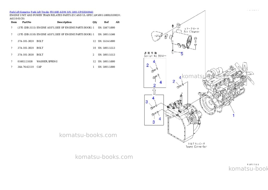 Komatsu fd160e-6-dm s/n 5001-up Parts catalog cover Komatsu fd160e-6-dm s/n 5001-up Parts catalog cover