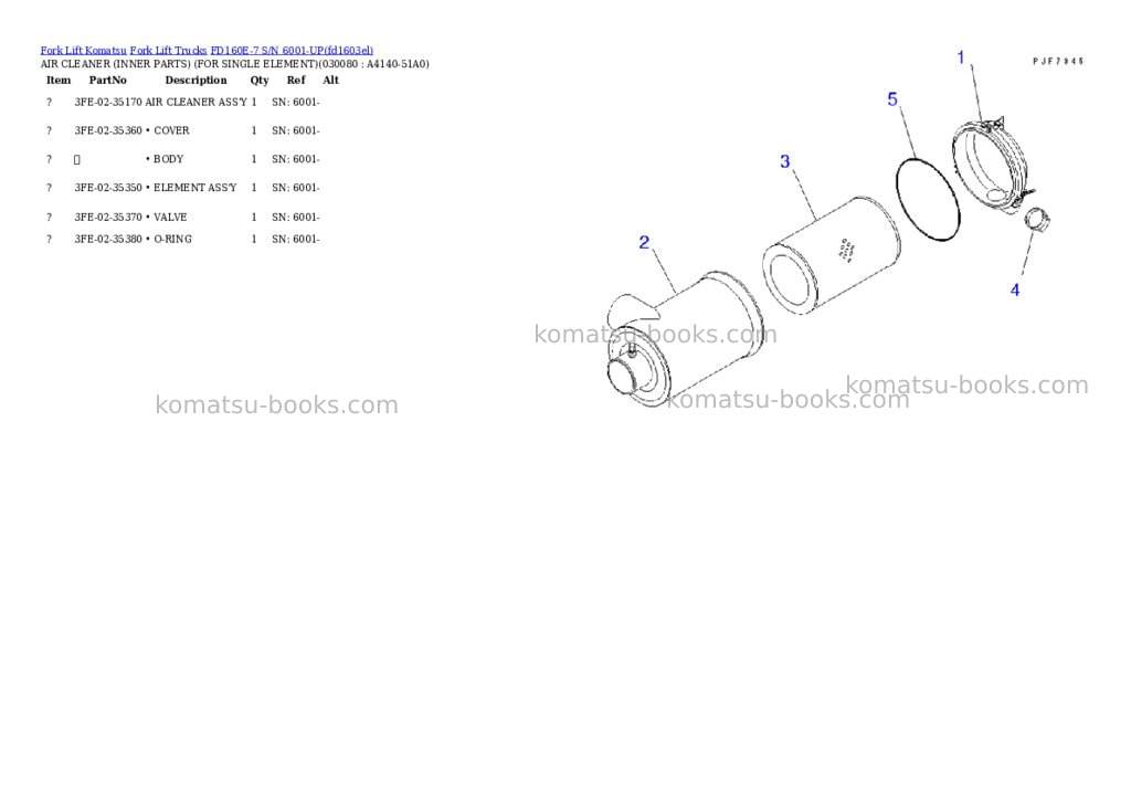 Komatsu fd160e-7 s/n 6001-up Parts catalog cover Page 7 Komatsu fd160e-7 s/n 6001-up Parts catalog cover Page 7