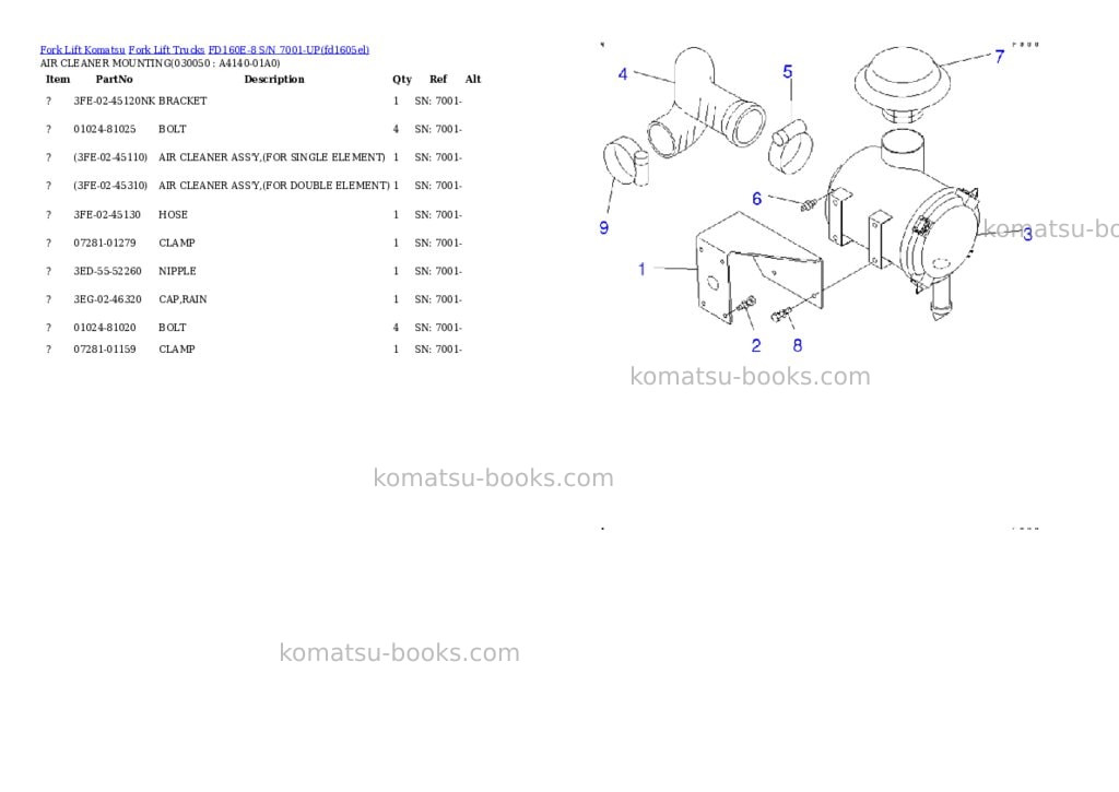 Komatsu fd160e-8 s/n 7001-up Parts catalog cover Page 4