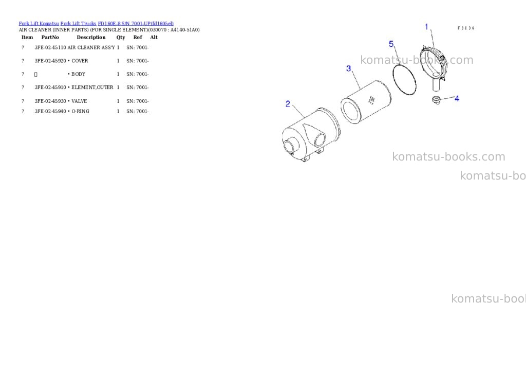 Komatsu fd160e-8 s/n 7001-up Parts catalog cover Page 6