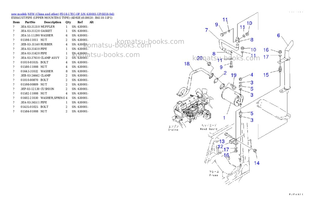 Komatsu fd18-17ec-op s/n 630001-up Parts catalog cover Komatsu fd18-17ec-op s/n 630001-up Parts catalog cover