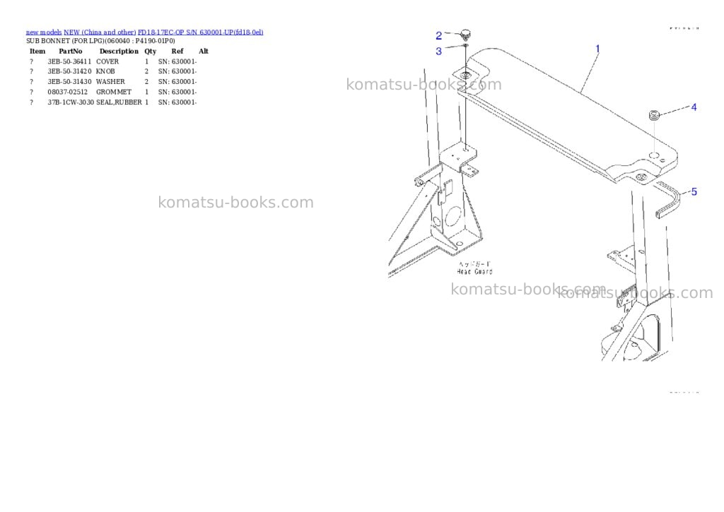 Komatsu fd18-17ec-op s/n 630001-up Parts catalog cover Page 5 Komatsu fd18-17ec-op s/n 630001-up Parts catalog cover Page 5