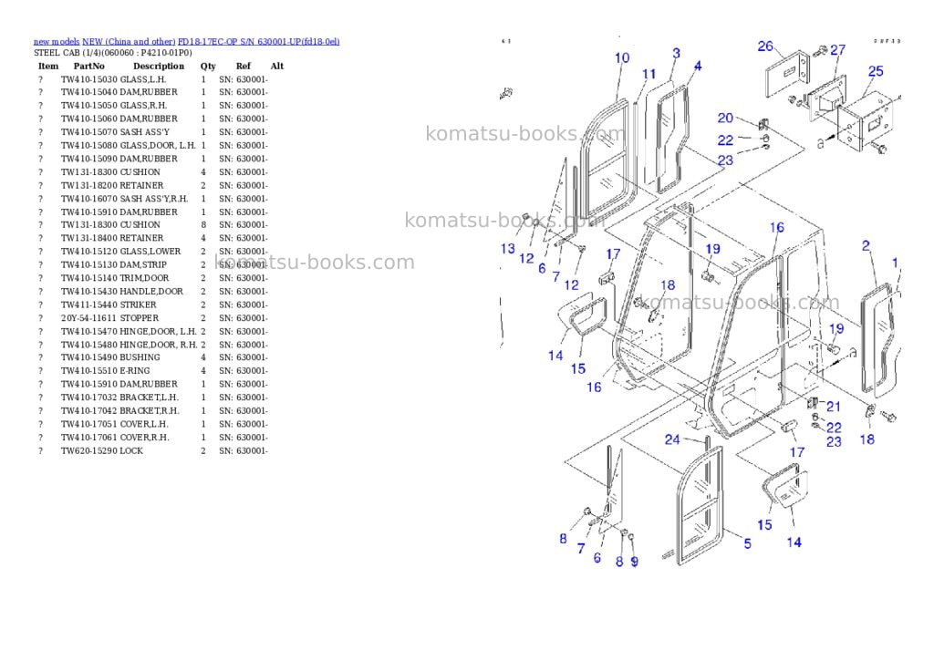 Komatsu fd18-17ec-op s/n 630001-up Parts catalog cover Page 7 Komatsu fd18-17ec-op s/n 630001-up Parts catalog cover Page 7