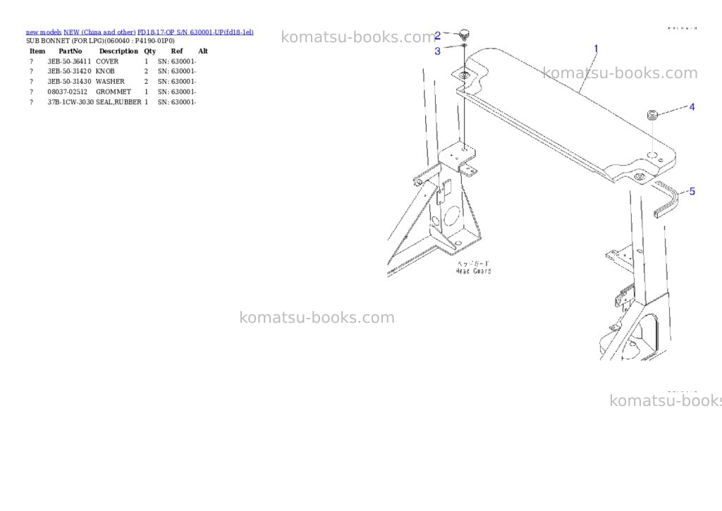 Komatsu FD18-17-OP S/N 630001-UP Parts catalog cover Page 4
