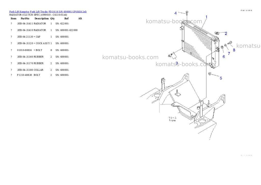 Komatsu FD18-16 S/N 600001-UP Parts catalog cover Page 6 Komatsu FD18-16 S/N 600001-UP Parts catalog cover Page 6