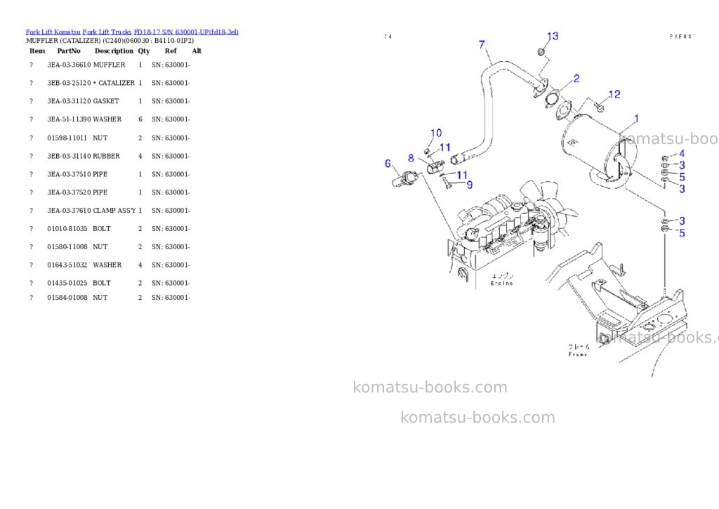 Komatsu FD18-17 S/N 630001-UP Parts catalog cover Page 5 Komatsu FD18-17 S/N 630001-UP Parts catalog cover Page 5