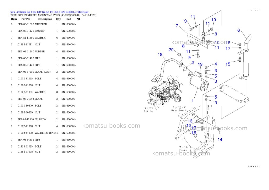 Komatsu FD18-17 S/N 630001-UP Parts catalog cover Page 6 Komatsu FD18-17 S/N 630001-UP Parts catalog cover Page 6