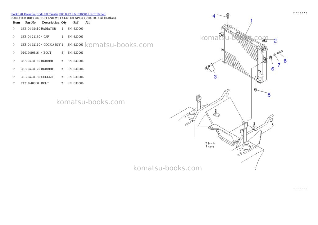 Komatsu FD18-17 S/N 630001-UP Parts catalog cover Page 8 Komatsu FD18-17 S/N 630001-UP Parts catalog cover Page 8