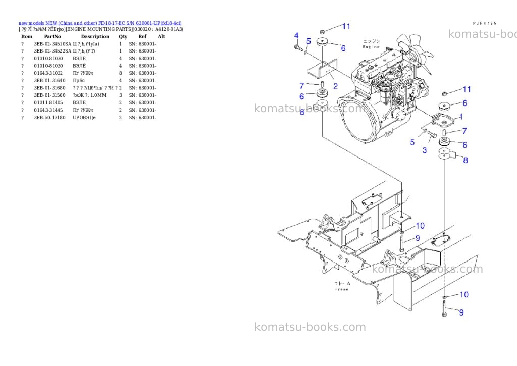Komatsu FD18-17-EC S/N 630001-UP Parts catalog cover Komatsu FD18-17-EC S/N 630001-UP Parts catalog cover