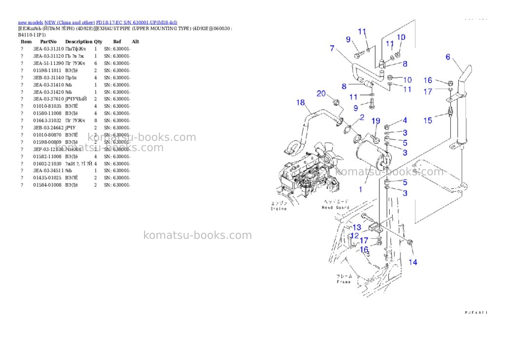 Komatsu FD18-17-EC S/N 630001-UP Parts catalog cover Page 5 Komatsu FD18-17-EC S/N 630001-UP Parts catalog cover Page 5