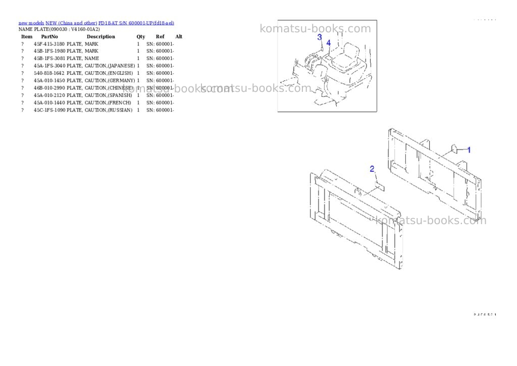 Komatsu FD18-AT S/N 600001-UP Parts catalog cover Page 8 Komatsu FD18-AT S/N 600001-UP Parts catalog cover Page 8