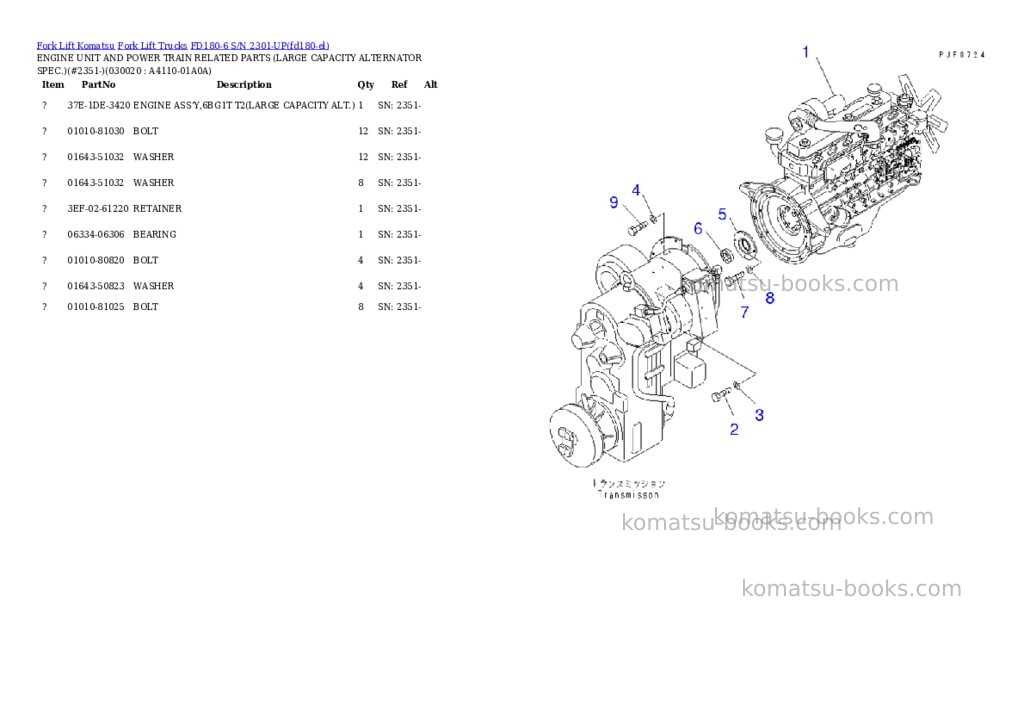 Komatsu fd180-6 s/n 2301-up Parts catalog cover Komatsu fd180-6 s/n 2301-up Parts catalog cover