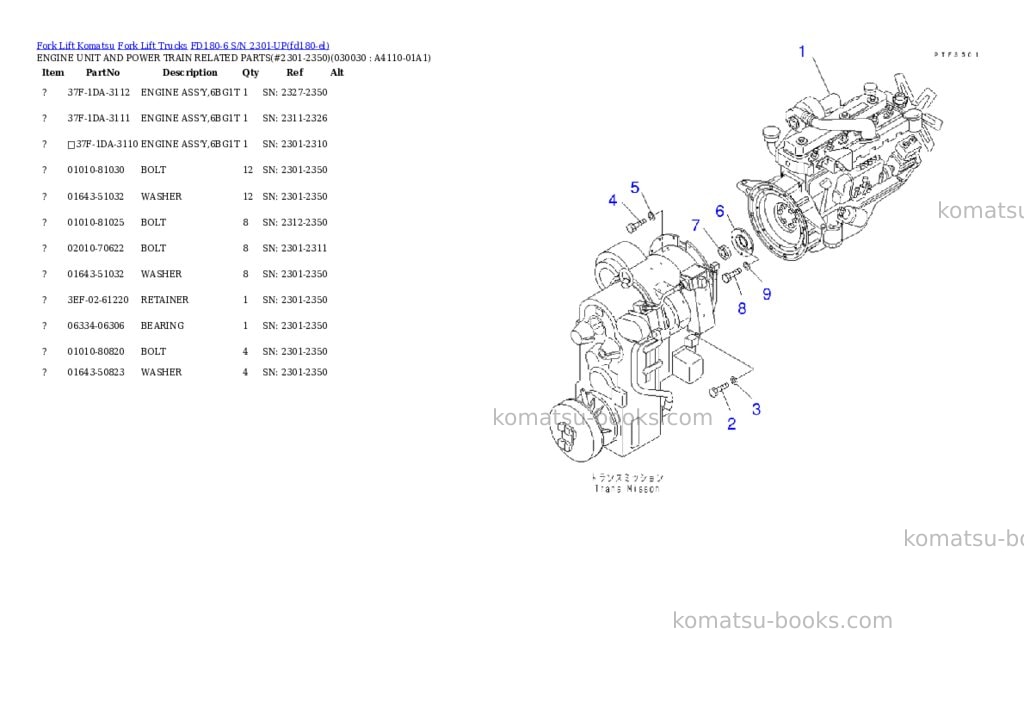 Komatsu fd180-6 s/n 2301-up Parts catalog cover Page 2 Komatsu fd180-6 s/n 2301-up Parts catalog cover Page 2