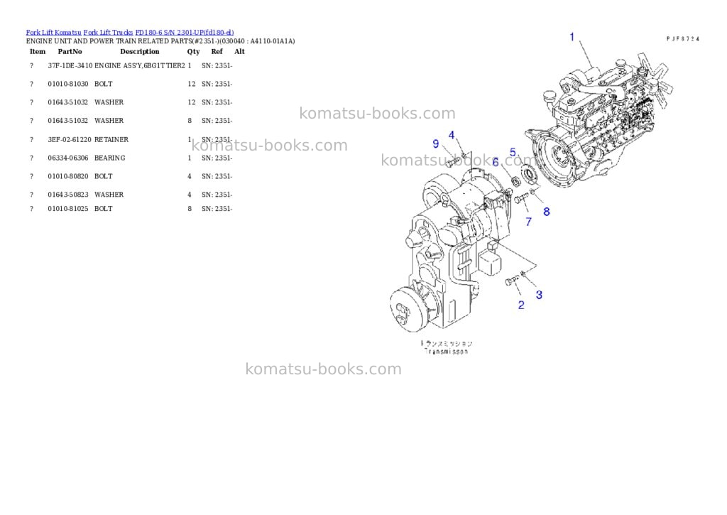 Komatsu fd180-6 s/n 2301-up Parts catalog cover Page 3 Komatsu fd180-6 s/n 2301-up Parts catalog cover Page 3