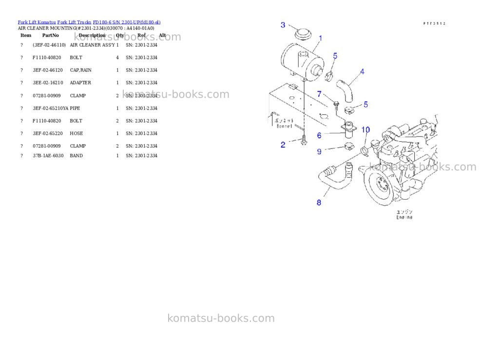 Komatsu fd180-6 s/n 2301-up Parts catalog cover Page 6 Komatsu fd180-6 s/n 2301-up Parts catalog cover Page 6