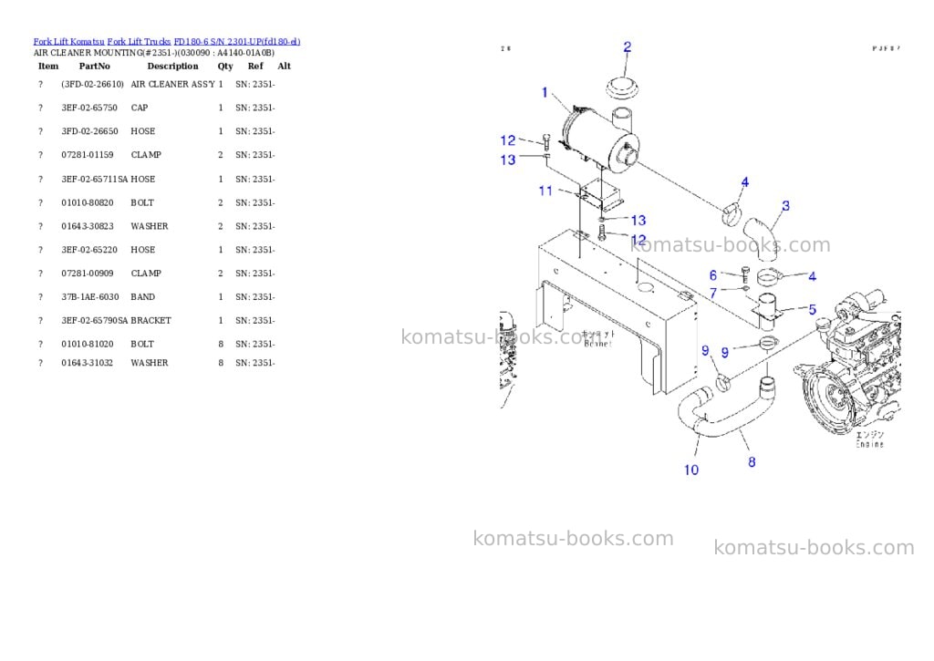 Komatsu fd180-6 s/n 2301-up Parts catalog cover Page 8 Komatsu fd180-6 s/n 2301-up Parts catalog cover Page 8
