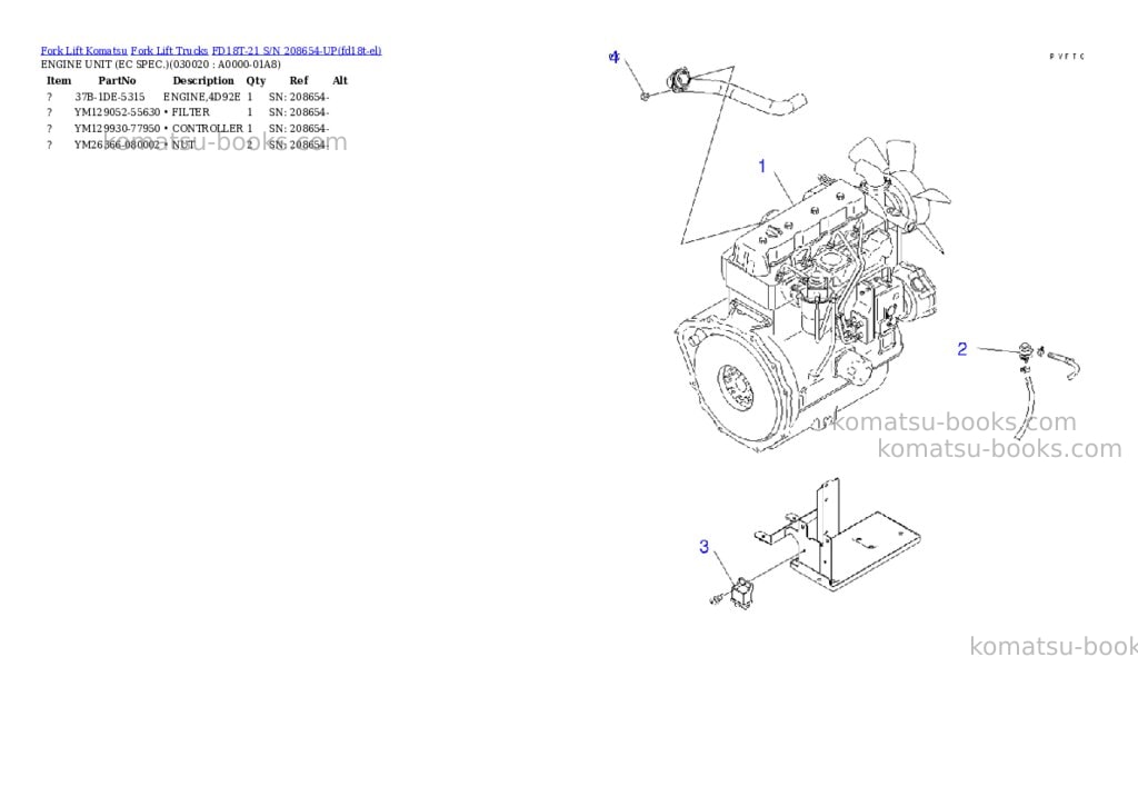 Komatsu FD18T-21 S/N 208654-UP Parts catalog cover