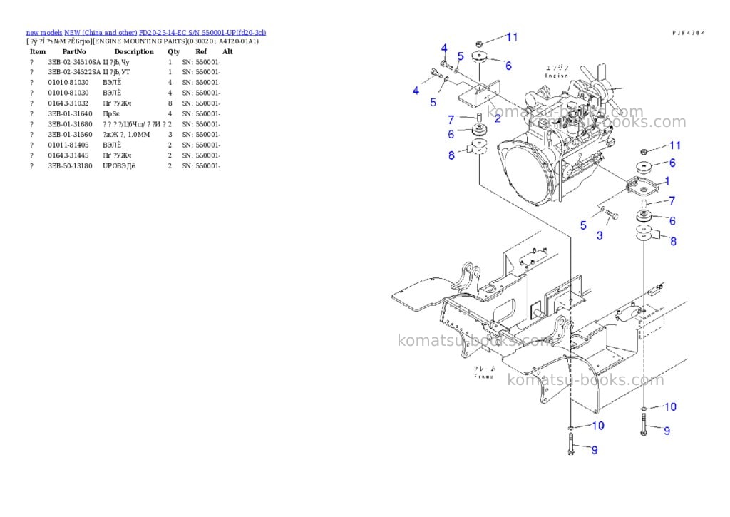 Komatsu FD20-25-14-EC S/N 550001-UP Parts catalog cover Komatsu FD20-25-14-EC S/N 550001-UP Parts catalog cover