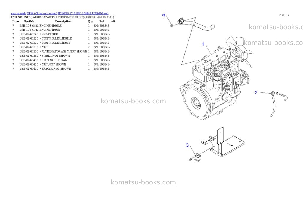 Komatsu FD20/25-17-A S/N 308845-UP Parts catalog cover Komatsu FD20/25-17-A S/N 308845-UP Parts catalog cover