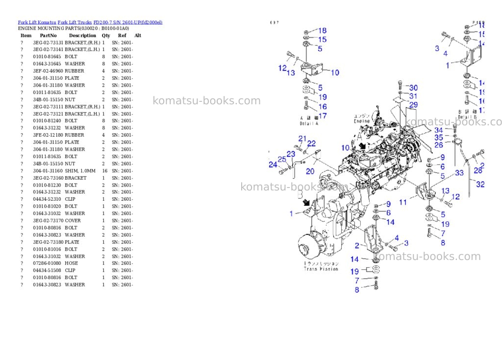 Komatsu FD200-7 S/N 2601-UP Parts catalog cover