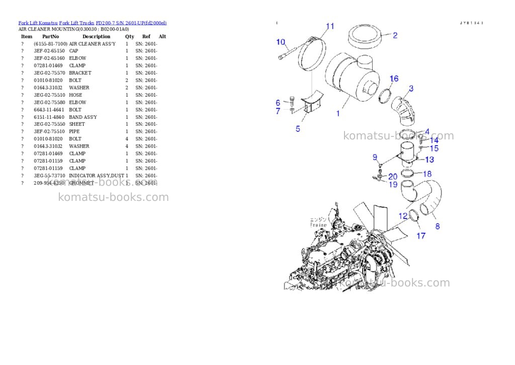 Komatsu FD200-7 S/N 2601-UP Parts catalog cover Page 2