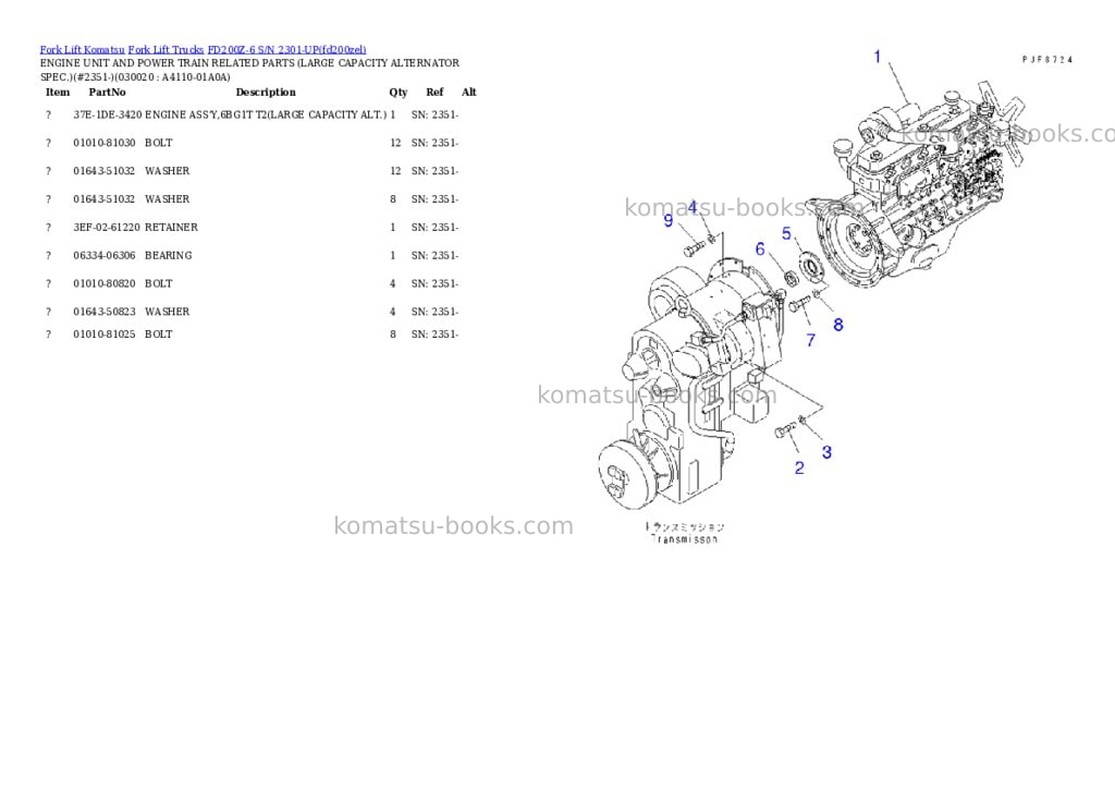 Komatsu fd200z-6 s/n 2301-up Parts catalog cover Komatsu fd200z-6 s/n 2301-up Parts catalog cover