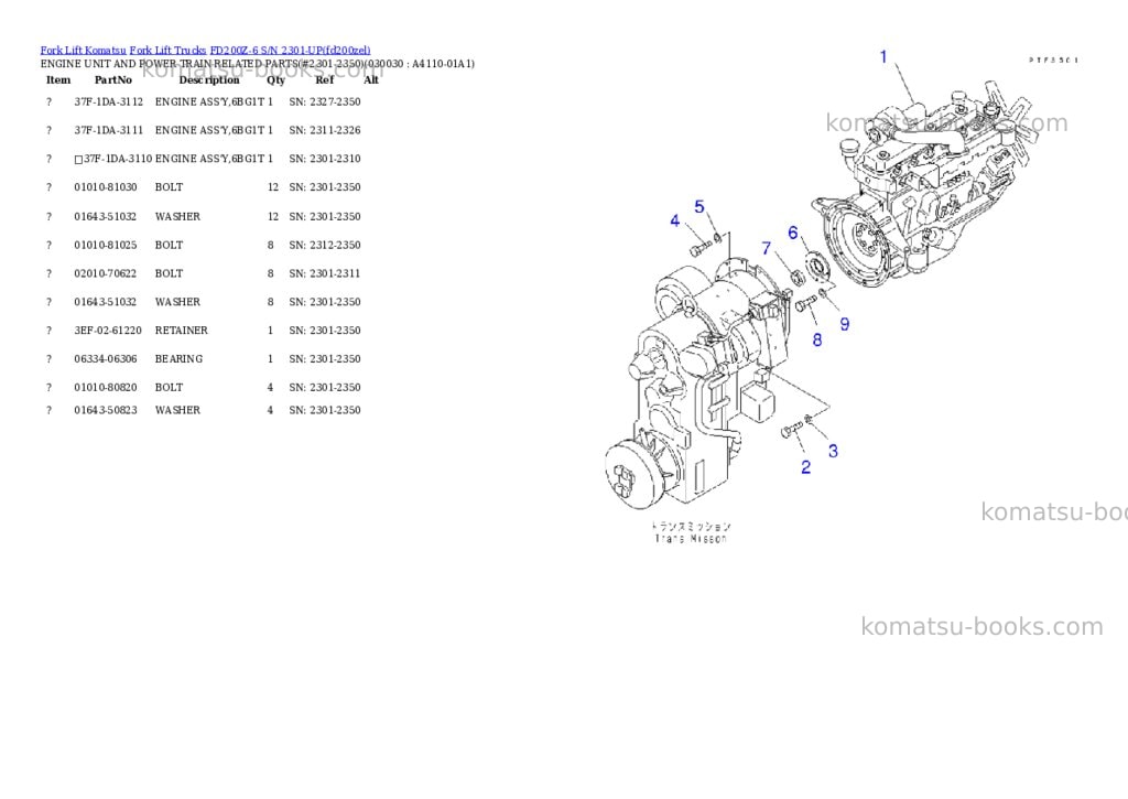 Komatsu fd200z-6 s/n 2301-up Parts catalog cover Page 2 Komatsu fd200z-6 s/n 2301-up Parts catalog cover Page 2