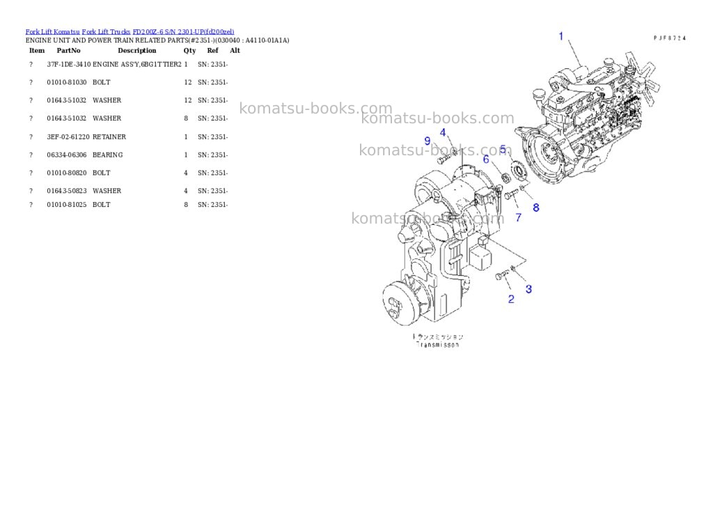 Komatsu fd200z-6 s/n 2301-up Parts catalog cover Page 3 Komatsu fd200z-6 s/n 2301-up Parts catalog cover Page 3