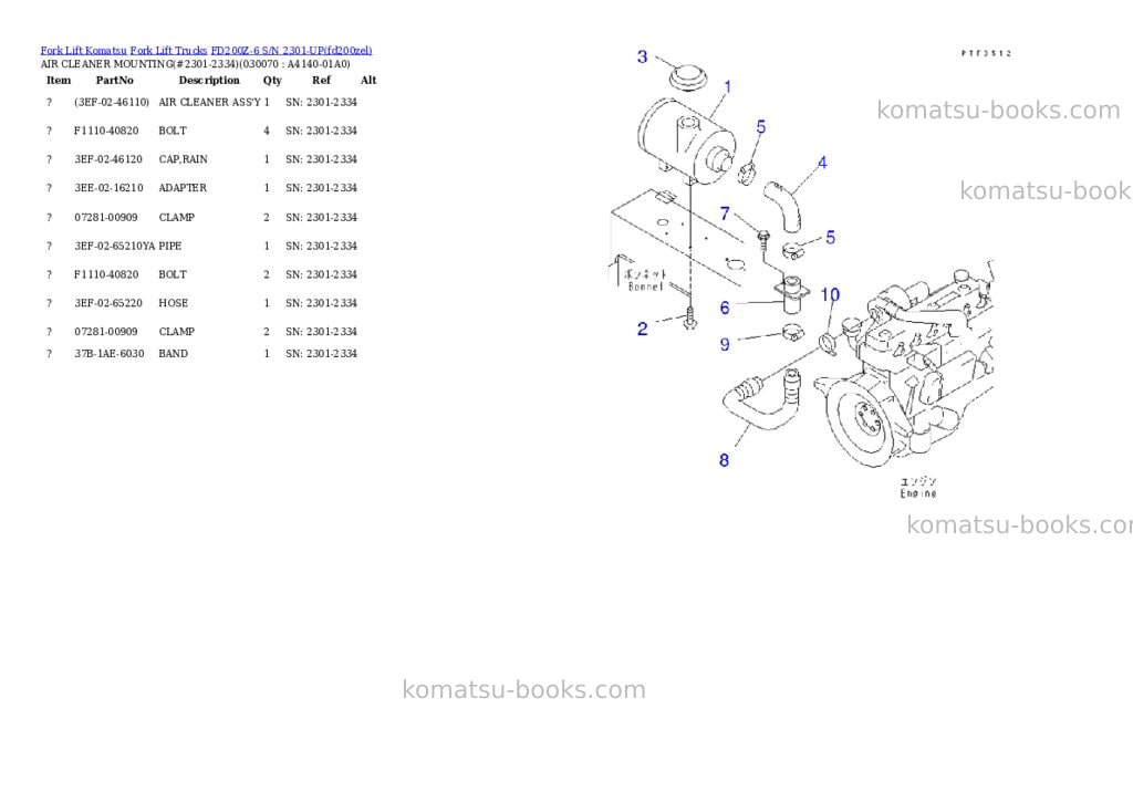 Komatsu fd200z-6 s/n 2301-up Parts catalog cover Page 6 Komatsu fd200z-6 s/n 2301-up Parts catalog cover Page 6
