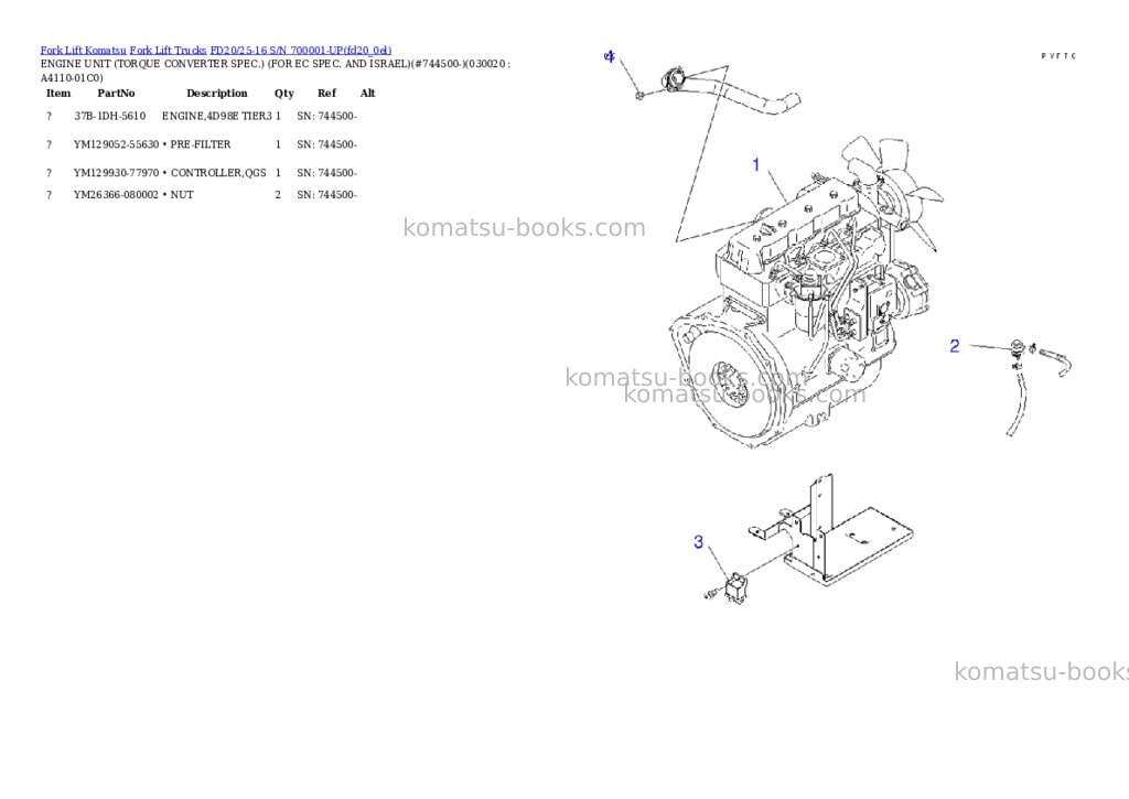 Komatsu FD20/25-16 S/N 700001-UP Parts catalog cover Komatsu FD20/25-16 S/N 700001-UP Parts catalog cover