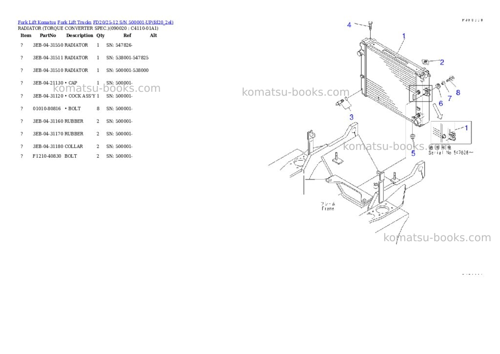 Komatsu fd20l-11 s/n 375001-up Parts catalog cover Page 6 Komatsu fd20l-11 s/n 375001-up Parts catalog cover Page 6