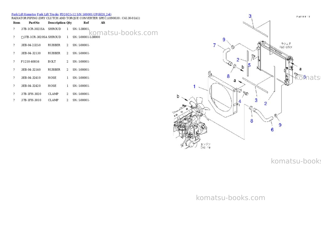 Komatsu fd20l-11 s/n 375001-up Parts catalog cover Page 7 Komatsu fd20l-11 s/n 375001-up Parts catalog cover Page 7