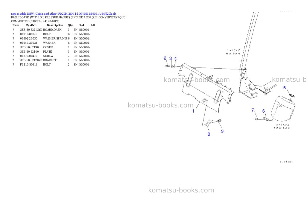 Komatsu FD20H-25H-14-OP S/N 550001-UP Parts catalog cover