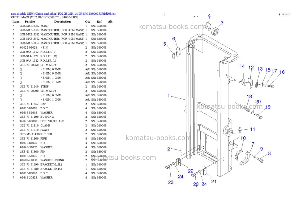 Komatsu FD20H-25H-14-OP S/N 550001-UP Parts catalog cover Page 10