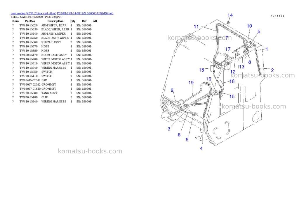 Komatsu FD20H-25H-14-OP S/N 550001-UP Parts catalog cover Page 2