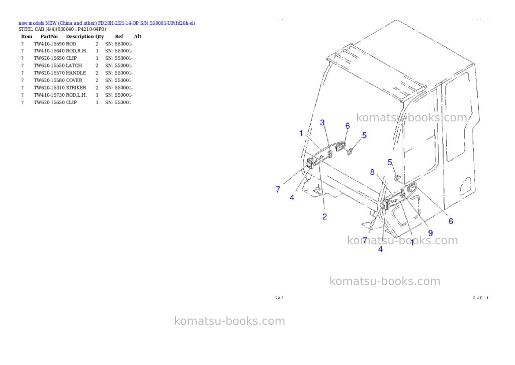 Komatsu FD20H-25H-14-OP S/N 550001-UP Parts catalog cover Page 3