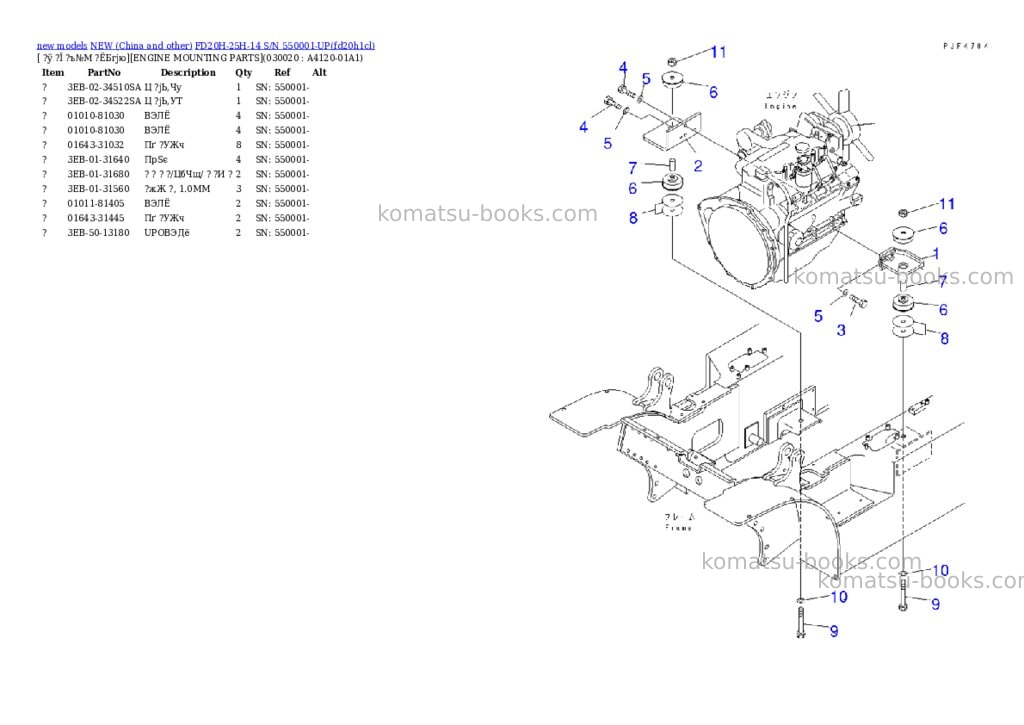 Komatsu fd20h-25h-14 s/n 550001-up Parts catalog cover Komatsu fd20h-25h-14 s/n 550001-up Parts catalog cover