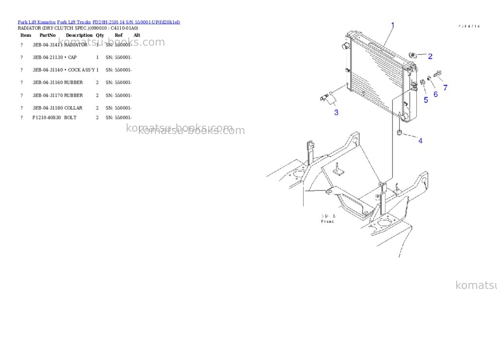Komatsu FD20H-25H-14 S/N 550001-UP Parts catalog cover Page 7 Komatsu FD20H-25H-14 S/N 550001-UP Parts catalog cover Page 7