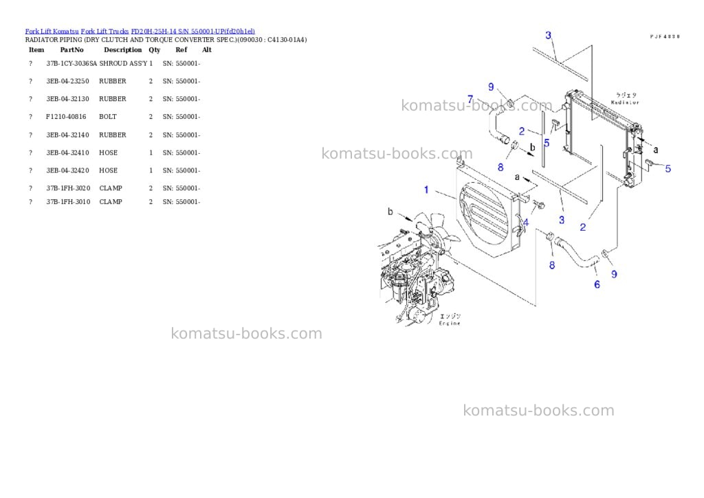 Komatsu FD20H-25H-14 S/N 550001-UP Parts catalog cover Page 9 Komatsu FD20H-25H-14 S/N 550001-UP Parts catalog cover Page 9