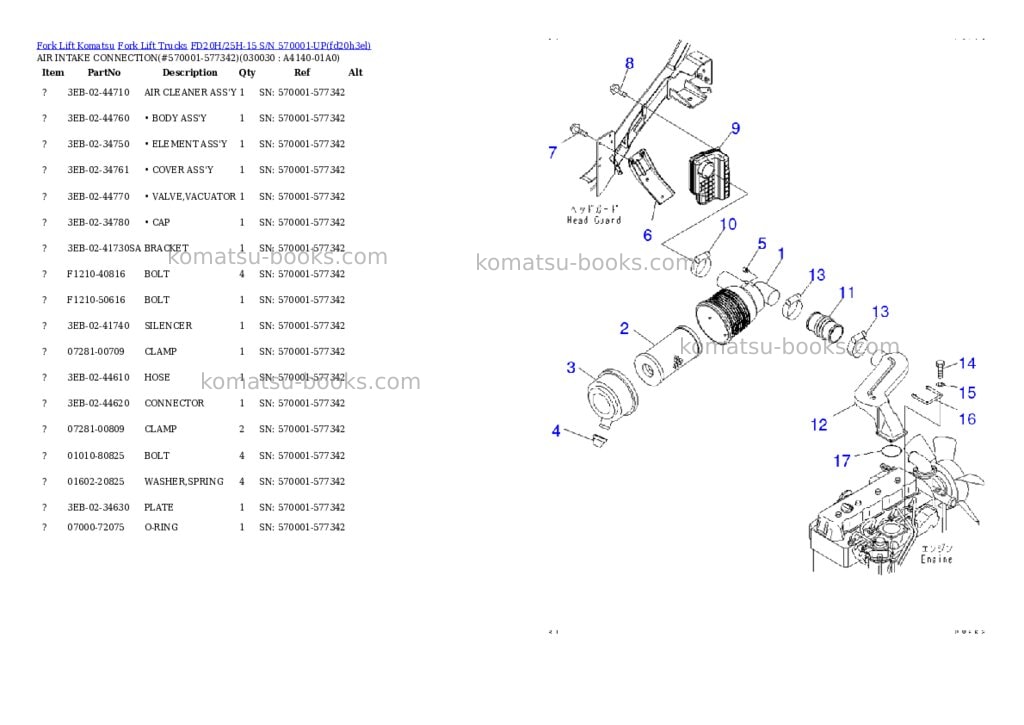 Komatsu fd20h/25h-15 s/n 570001-up Parts catalog cover Page 2