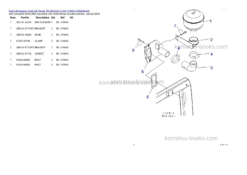 Komatsu fd20h/25h-15 s/n 570001-up Parts catalog cover Page 4