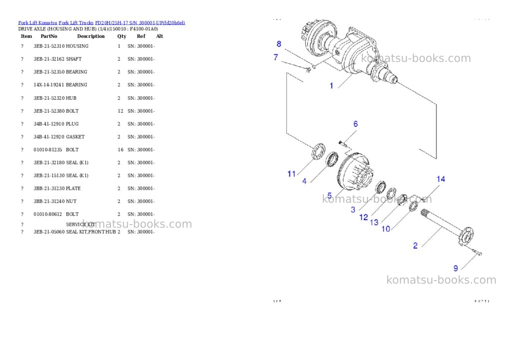 Komatsu fd20h/25h-17 s/n 300001-up Parts catalog cover Page 10 Komatsu fd20h/25h-17 s/n 300001-up Parts catalog cover Page 10