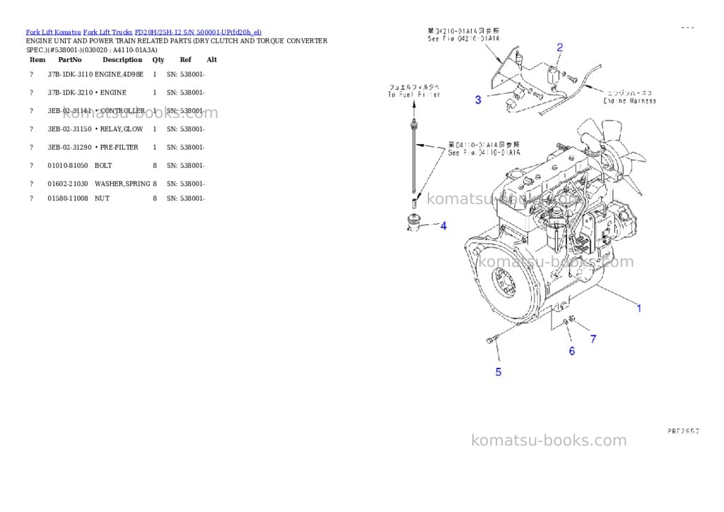 Komatsu fd20h/25h-12 s/n 500001-up Parts catalog cover Komatsu fd20h/25h-12 s/n 500001-up Parts catalog cover
