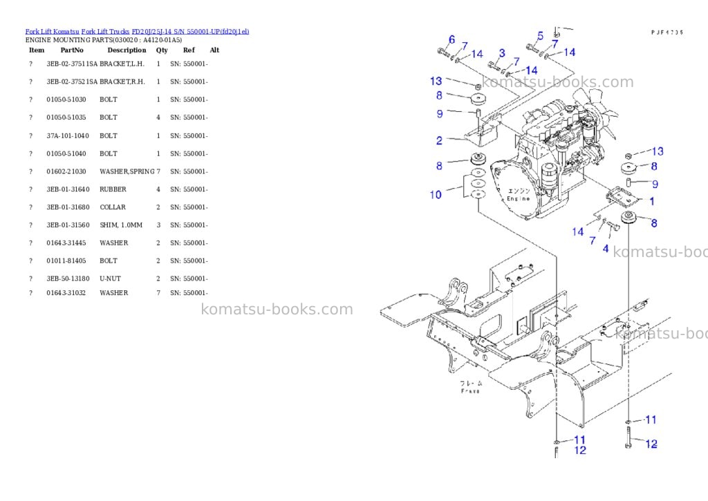 Komatsu FD20J/25J-14 S/N 550001-UP Parts catalog cover Komatsu FD20J/25J-14 S/N 550001-UP Parts catalog cover